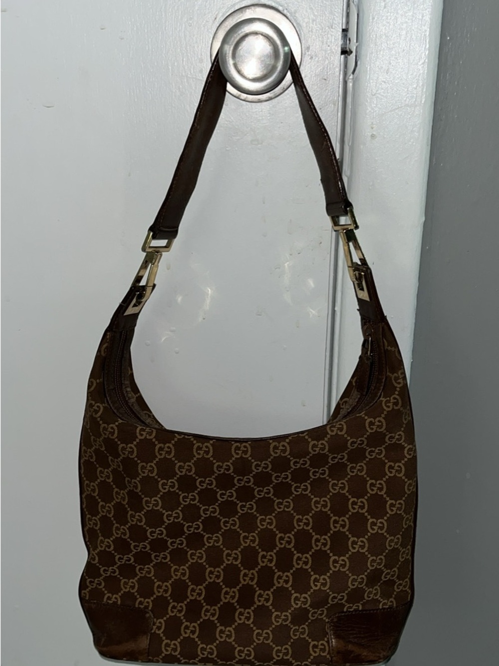 Gucci Brown GG Canvas Shoulder Bag with Gold-Tone Hardware
